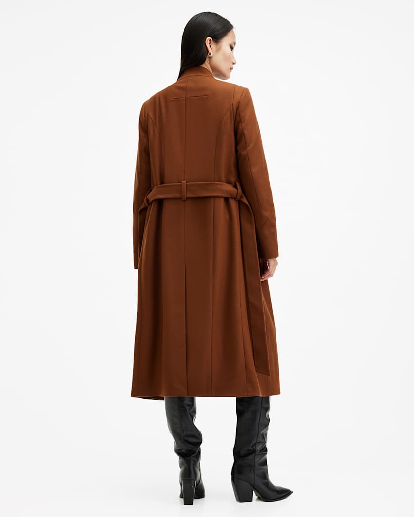 Riley Wrap Around Belted Long Line Coat SUGAR BROWN | ALLSAINTS